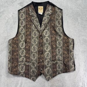 Vintage Wah Maker Frontier Western Vest Mens XL Brown Gray Paisley Notch Lapel
